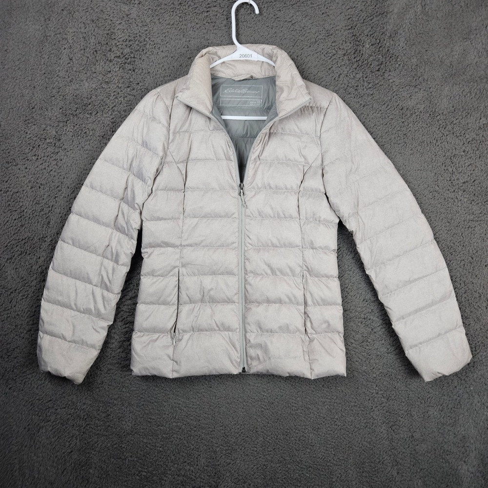 Eddie Bauer EB650 Women XS Gray Down Puffer Jacket Full Zip Lightweight Quilted
